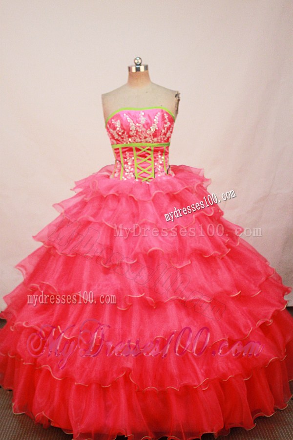 Special Ruffles Layers Appliques Coral Red Sweet 15 Dresses for Girls